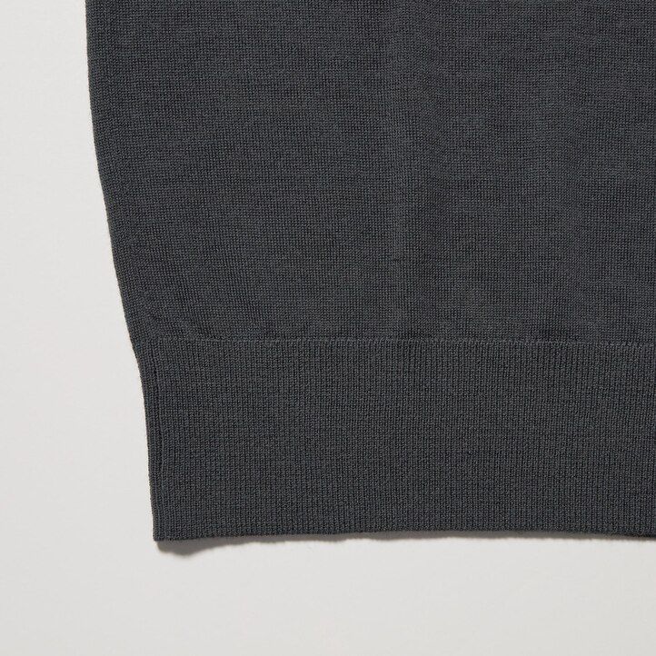black mens uniqlo 100pct extra fine merino knit sleeved polo shirt