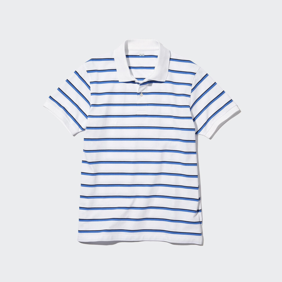 mens uniqlo dry pique striped polo shirt white