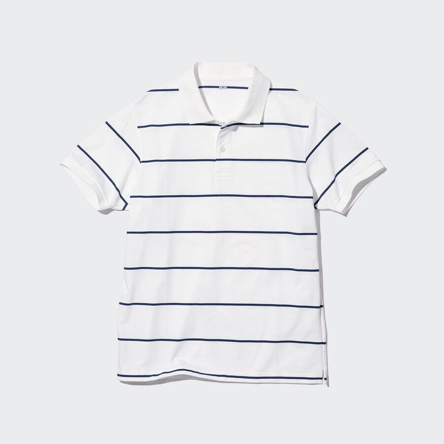 mens uniqlo dry pique striped polo shirt white