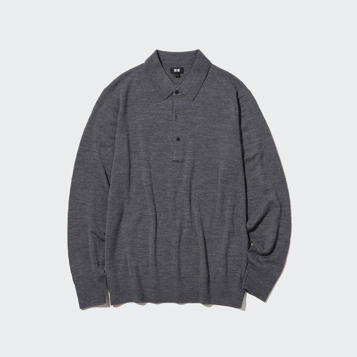 olive mens uniqlo 100pct extra fine merino knitted sleeved polo shirt
