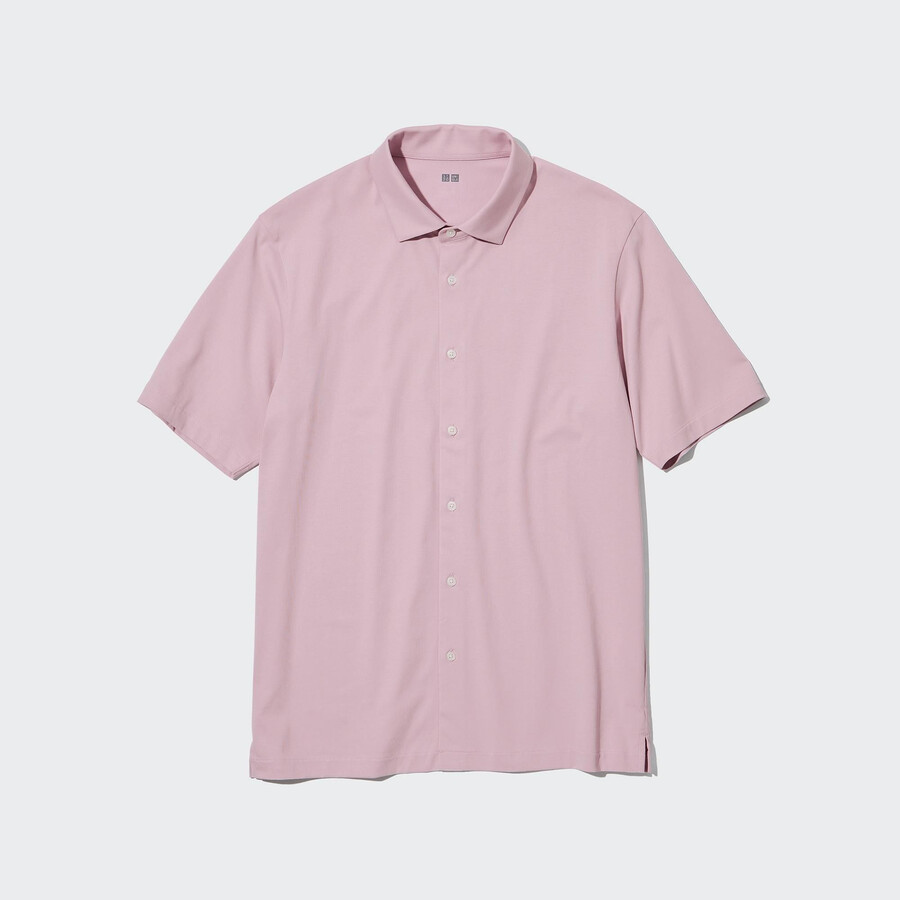uniqlo airism open collar mens polo shirt pink