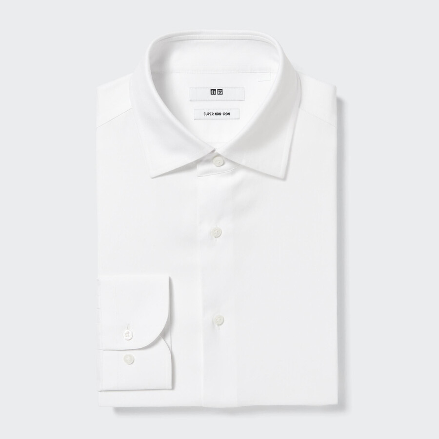 white uniqlo super non iron regular fit-shirt semi cutaway collar mens shirts