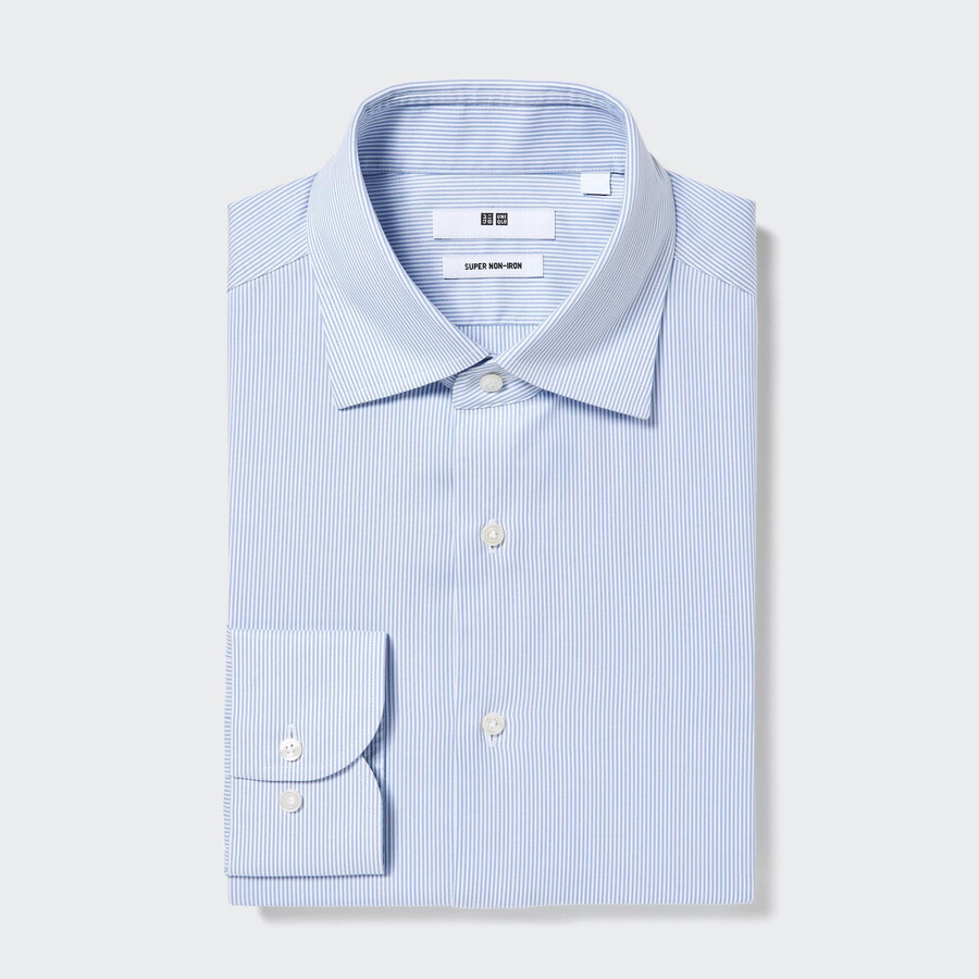 mens uniqlo super non iron regular fit striped semi cutaway collar shirts blue