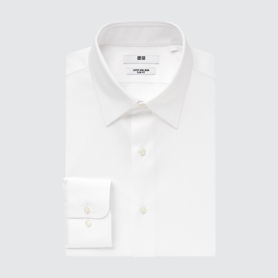 mens uniqlo super non iron slim fit-shirt regular collar shirts white
