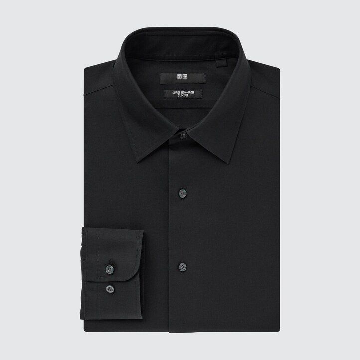 mens uniqlo super non iron slim fit-shirt regular collar shirts white