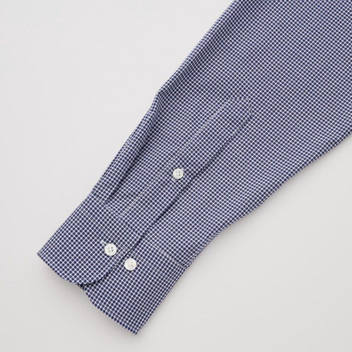 mens uniqlo easyre stretch slim fit checked semi cutaway collar shirts navy