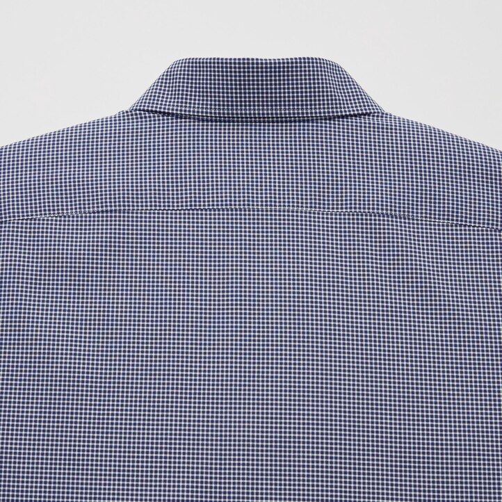 mens uniqlo easyre stretch slim fit checked semi cutaway collar shirts navy