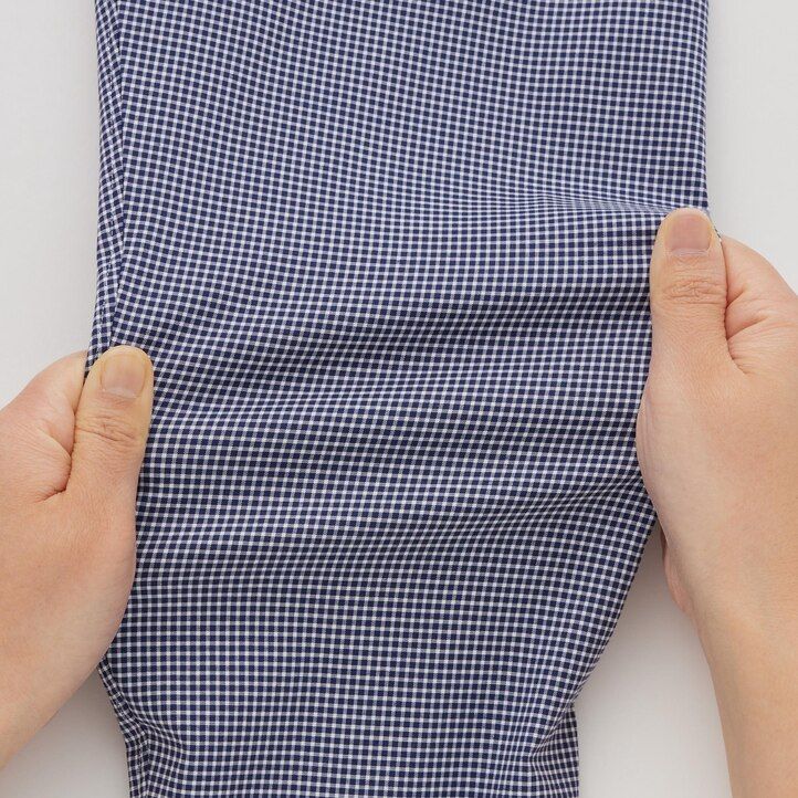 mens uniqlo easyre stretch slim fit checked semi cutaway collar shirts navy