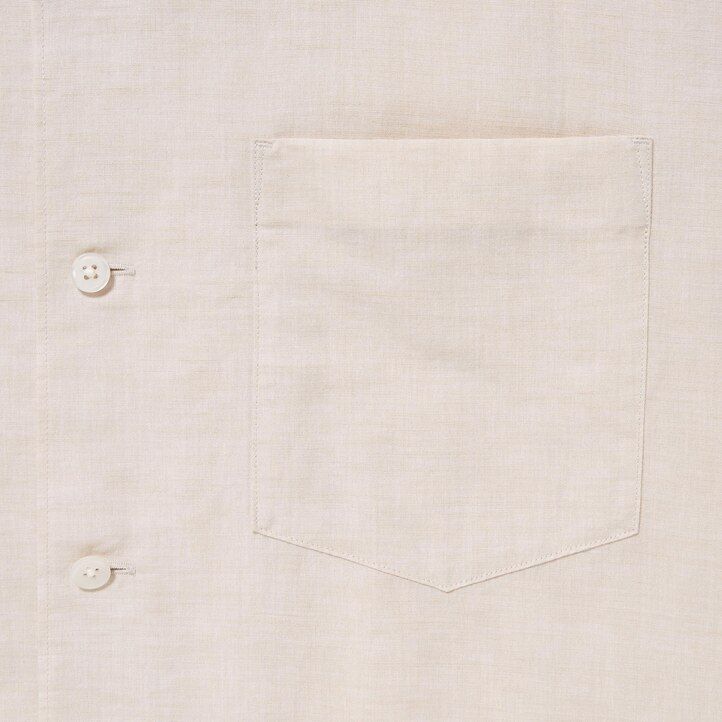 beige uniqlo linen blend sleeved open collar mens shirts