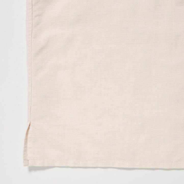 beige uniqlo linen blend sleeved open collar mens shirts