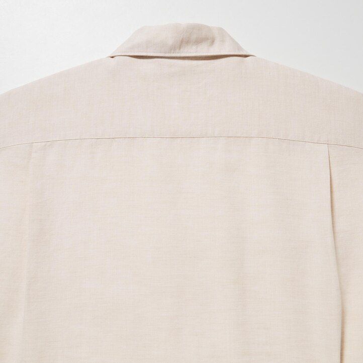 beige uniqlo linen blend sleeved open collar mens shirts