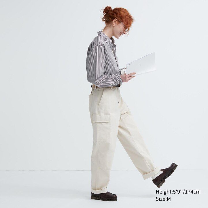 orange uniqlo extra fine cotton broadcloth regular fit striped button down collar mens shirts