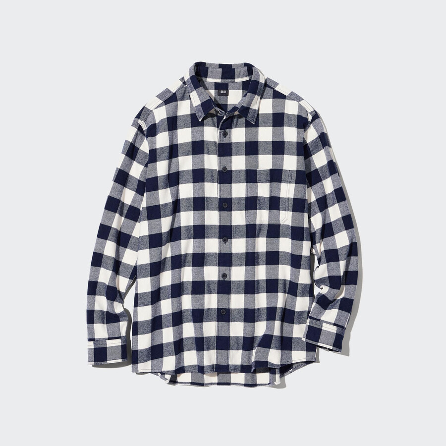 mens uniqlo flannel regular fit checked regular collar shirts white