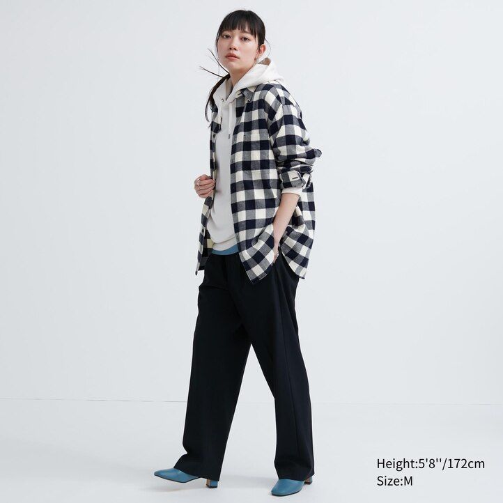 mens uniqlo flannel regular fit checked regular collar shirts white