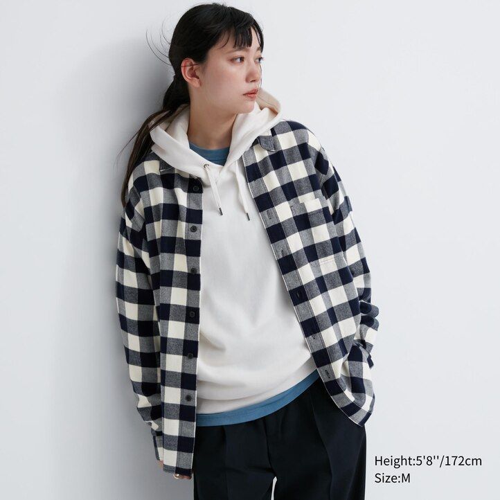 mens uniqlo flannel regular fit checked regular collar shirts white
