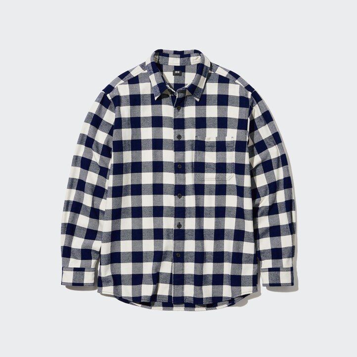 mens uniqlo flannel regular fit checked regular collar shirts white