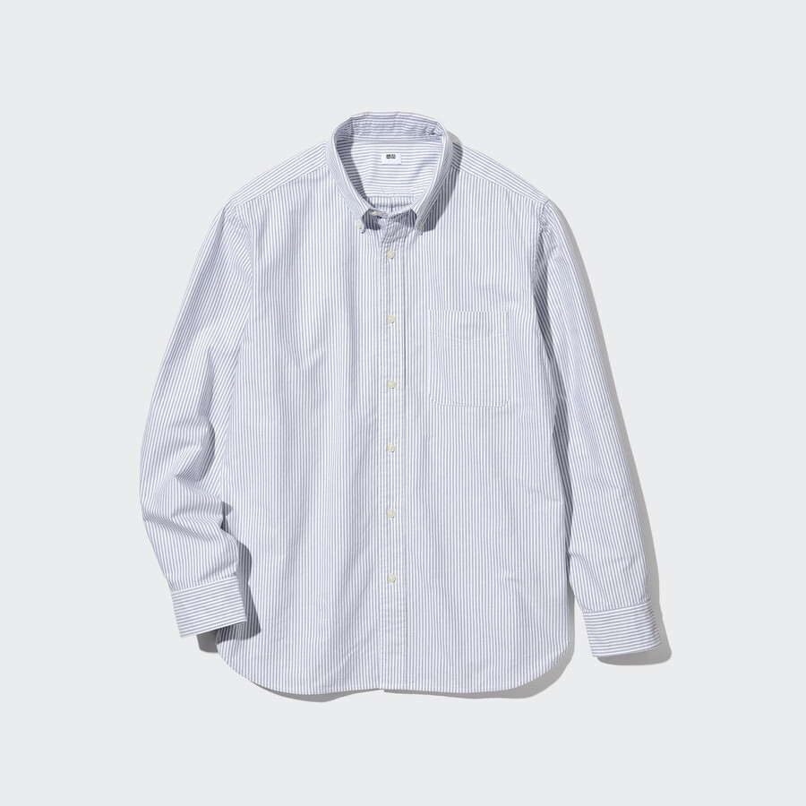 grey uniqlo regular fit striped oxford mens shirts
