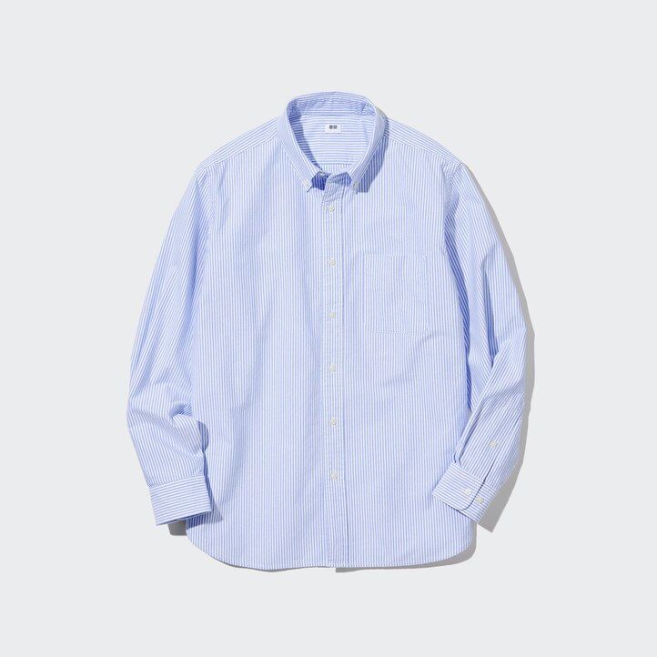 grey uniqlo regular fit striped oxford mens shirts