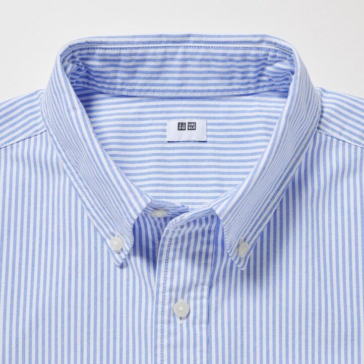 grey uniqlo regular fit striped oxford mens shirts