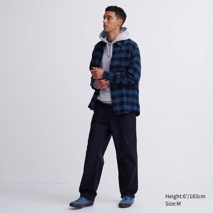 white mens uniqlo flannel regular fit checked regular collar shirts