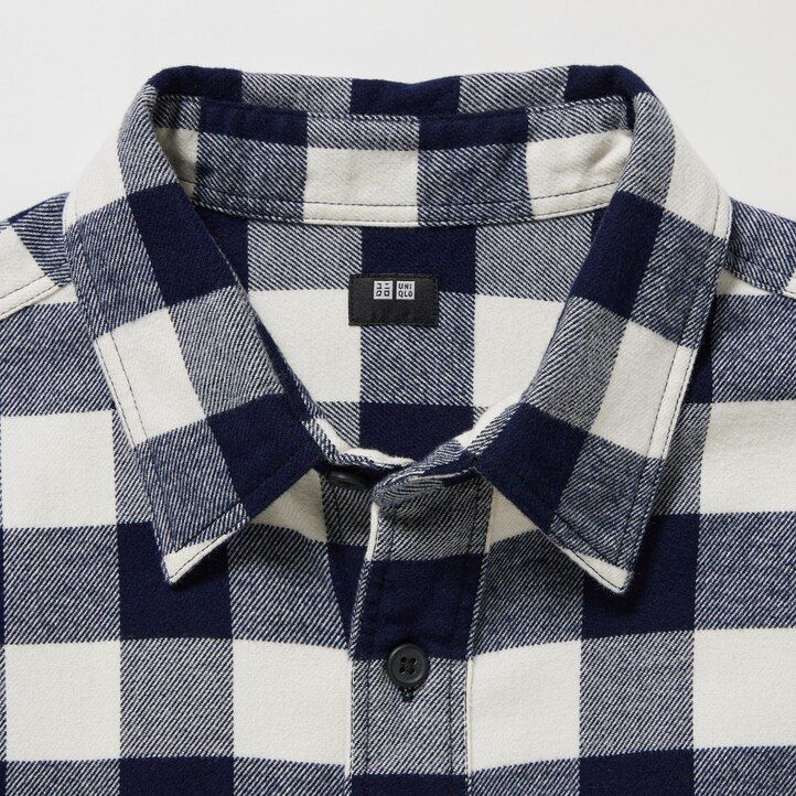 white mens uniqlo flannel regular fit checked regular collar shirts