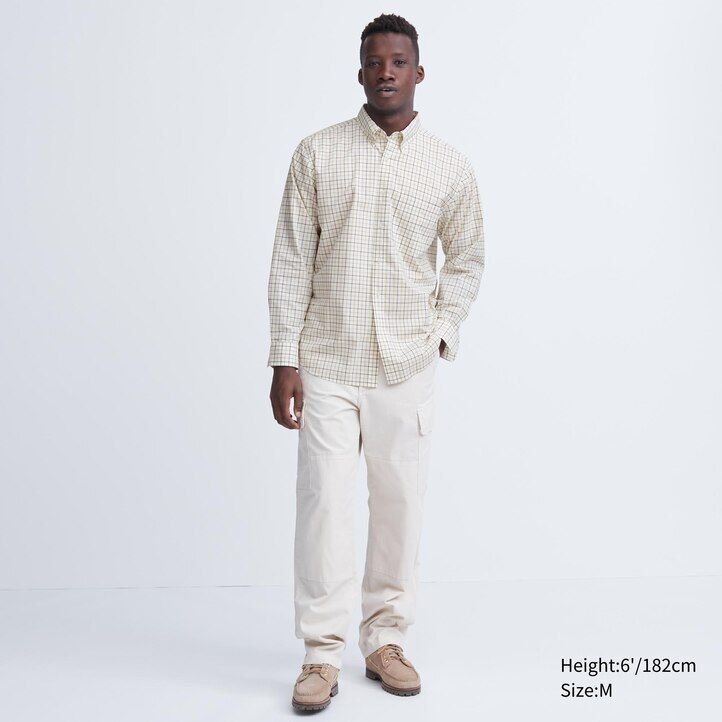 uniqlo extra fine cotton broadcloth regular fit checked button down collar mens shirts white