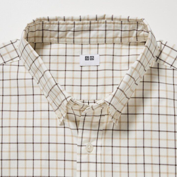 uniqlo extra fine cotton broadcloth regular fit checked button down collar mens shirts white