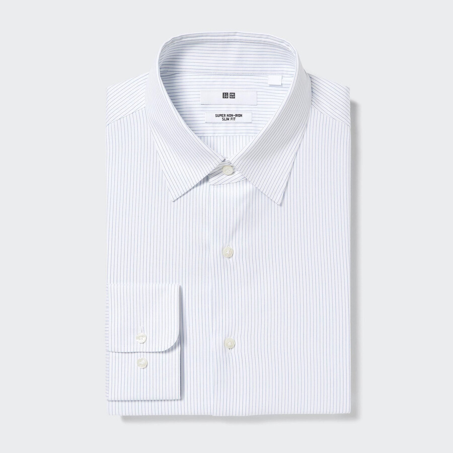blue uniqlo super non iron slim fit striped regular collar mens shirts