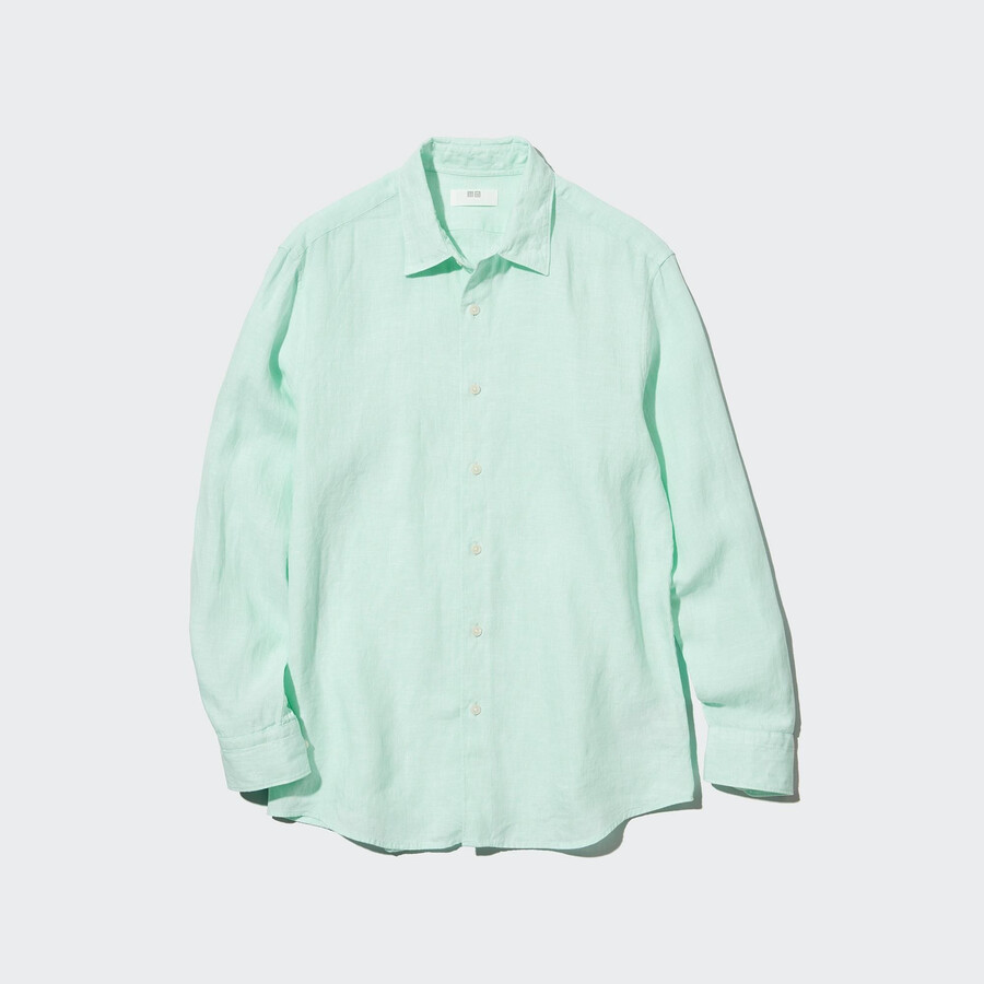 uniqlo 100pct premium linen regular fit-shirt regular collar mens shirts light green