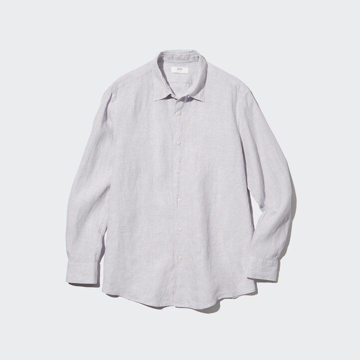 uniqlo 100pct premium linen regular fit-shirt regular collar mens shirts light green