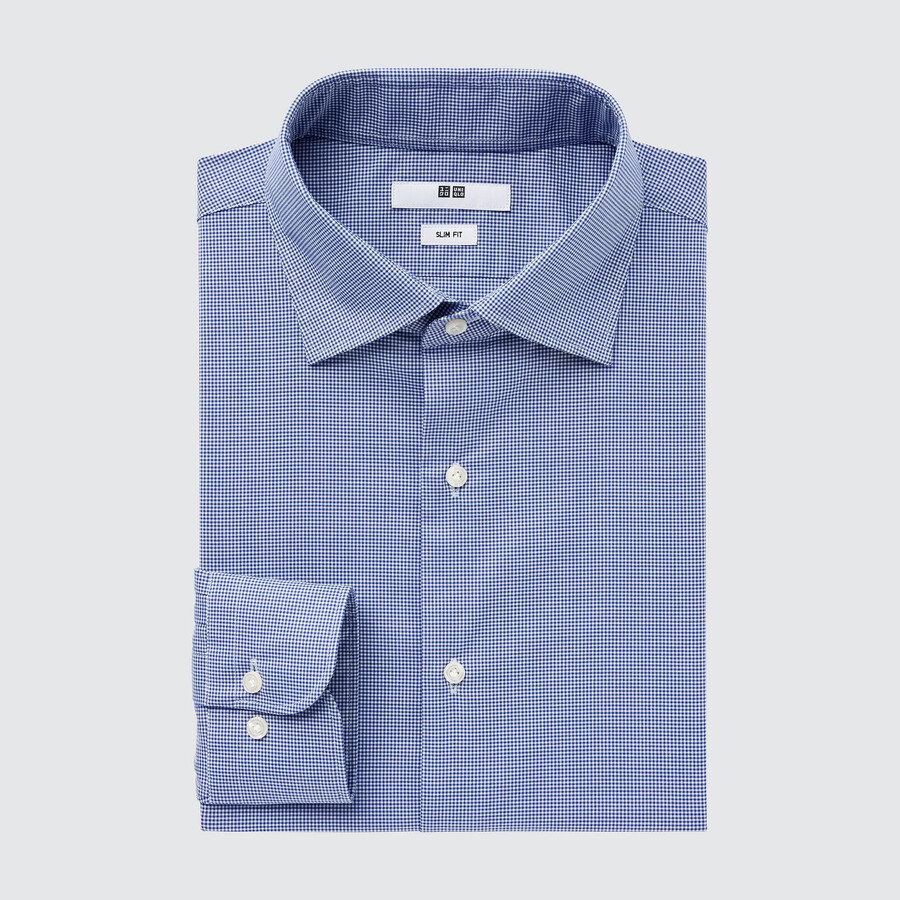 blue mens uniqlo easyre broadcloth stretch slim fit-shirt semi cutaway collar shirts