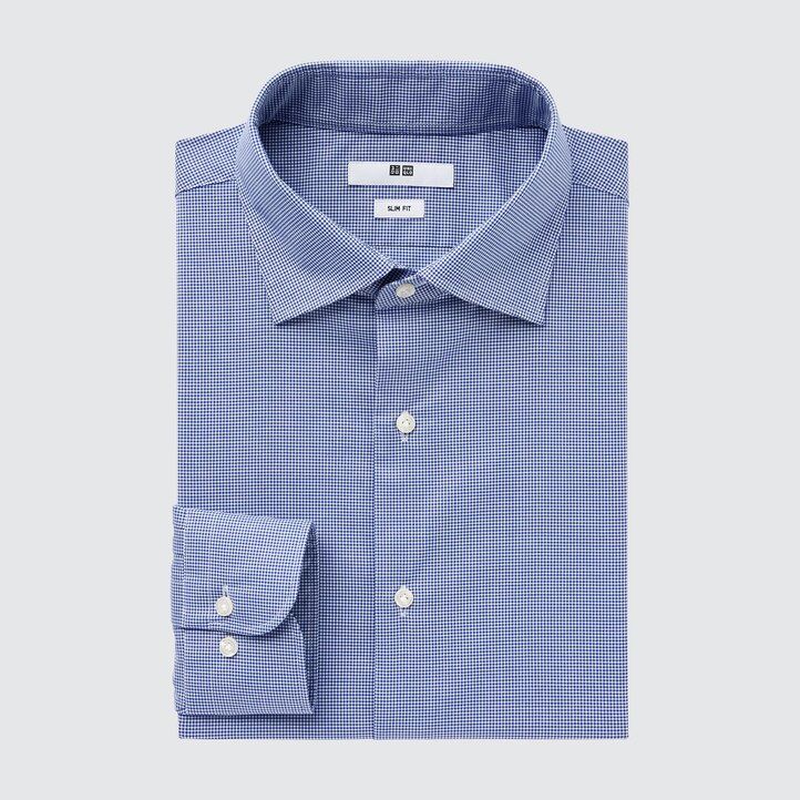 blue mens uniqlo easyre broadcloth stretch slim fit-shirt semi cutaway collar shirts