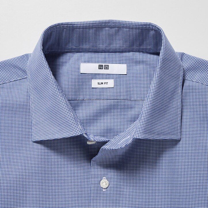 blue mens uniqlo easyre broadcloth stretch slim fit-shirt semi cutaway collar shirts