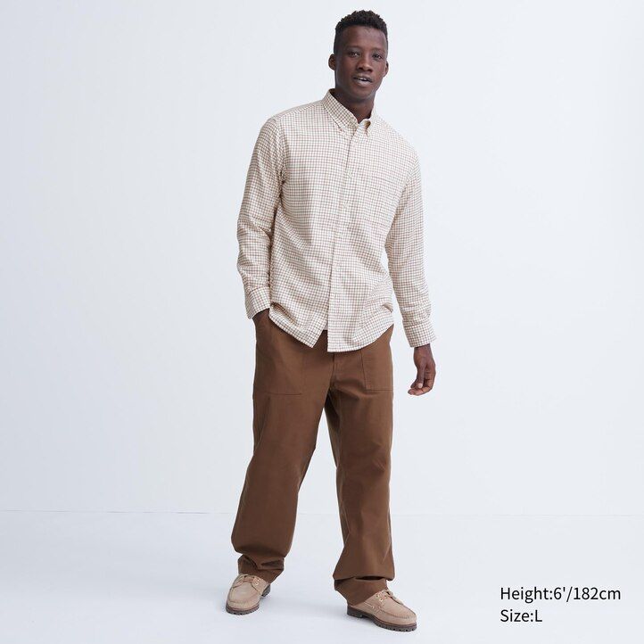 uniqlo flannel regular fit checked button down collar mens shirts white