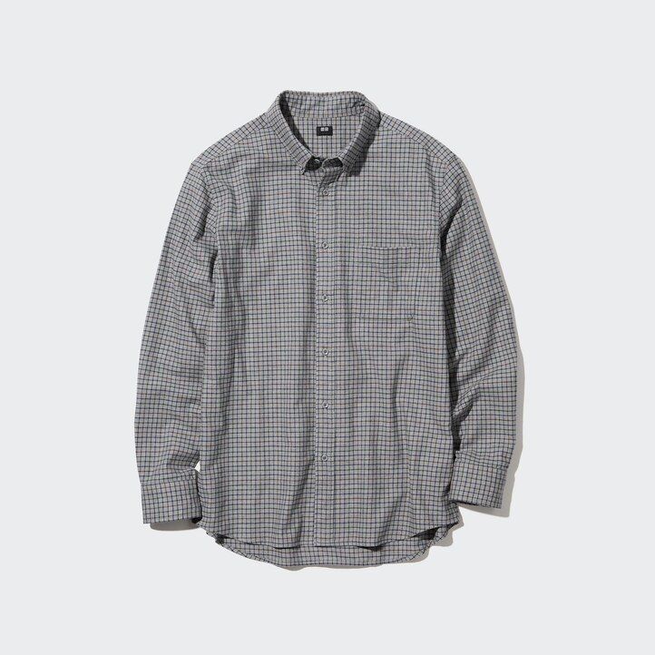 uniqlo flannel regular fit checked button down collar mens shirts white
