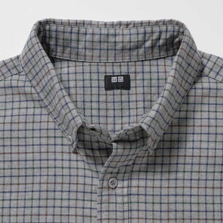 uniqlo flannel regular fit checked button down collar mens shirts white