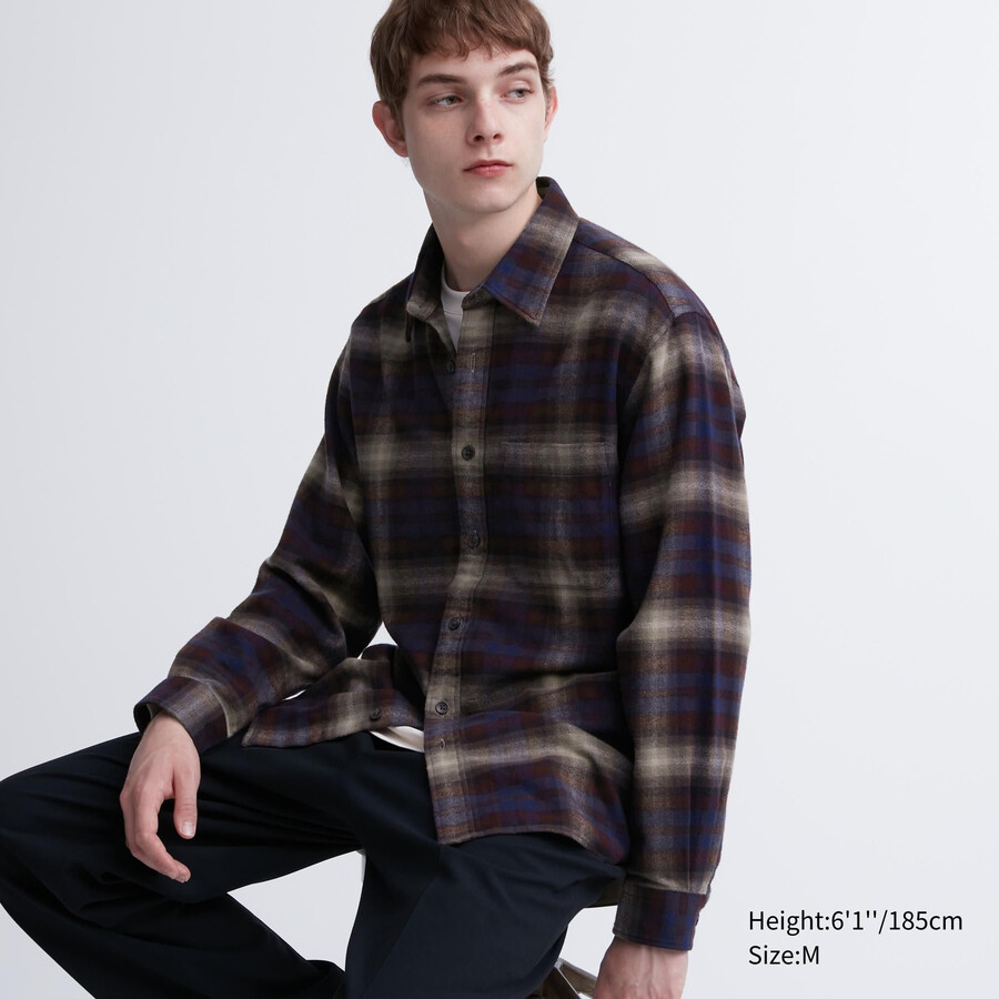 uniqlo flannel regular fit checked regular collar mens shirts burgundy