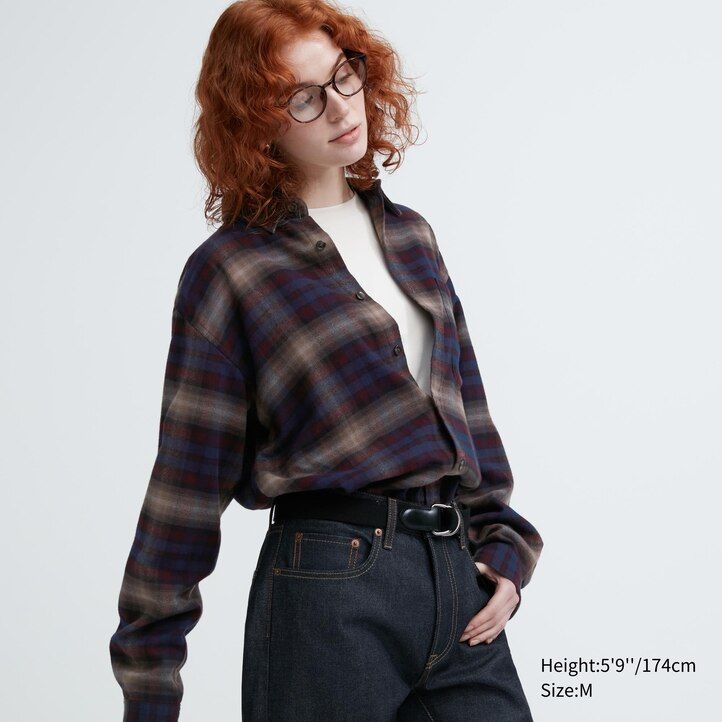 uniqlo flannel regular fit checked regular collar mens shirts burgundy