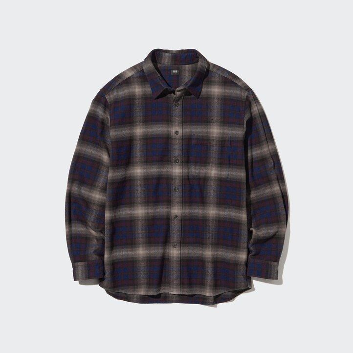 uniqlo flannel regular fit checked regular collar mens shirts burgundy