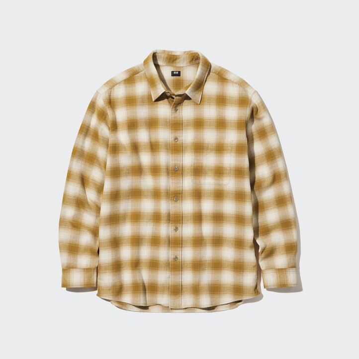 grey mens uniqlo flannel regular fit checked regular collar shirts