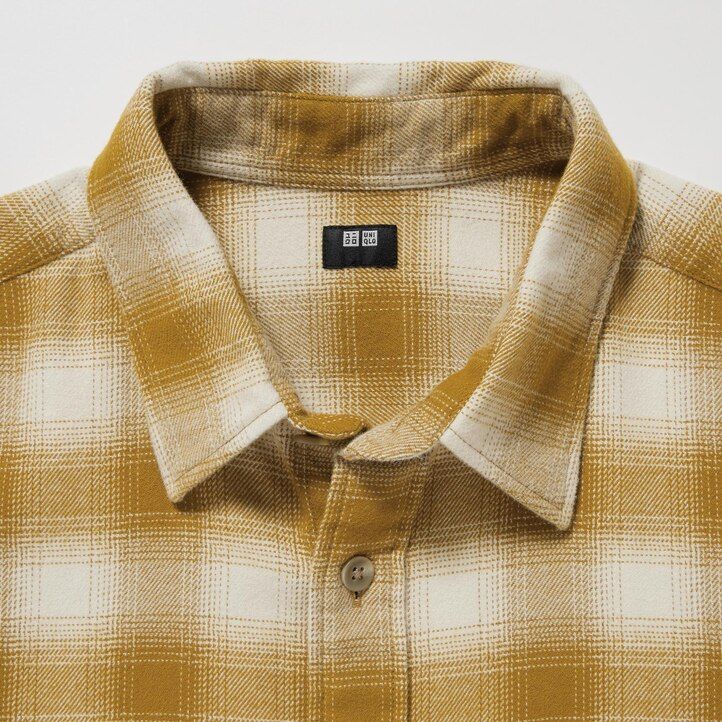 grey mens uniqlo flannel regular fit checked regular collar shirts