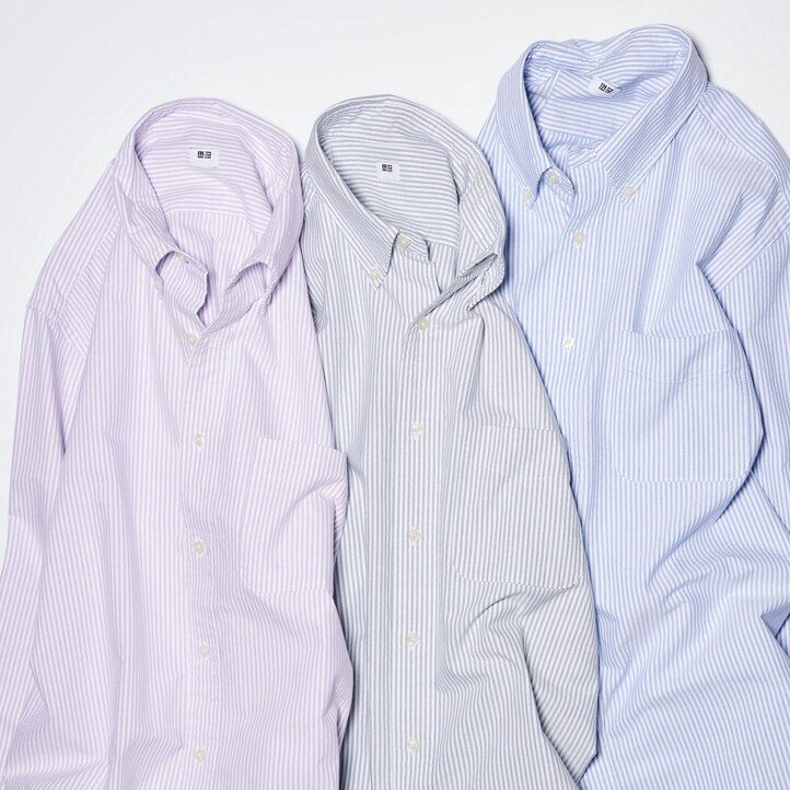 grey uniqlo regular fit striped oxford regular collar mens shirts