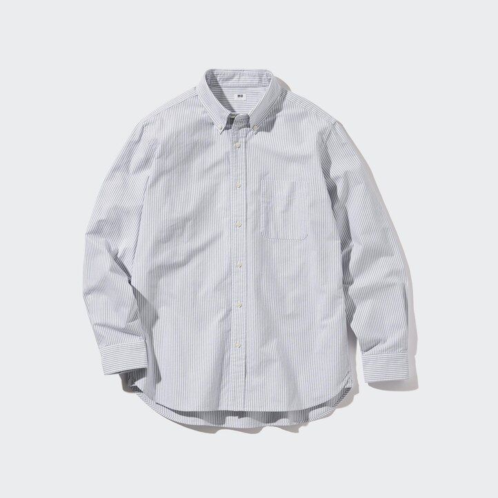grey uniqlo regular fit striped oxford regular collar mens shirts