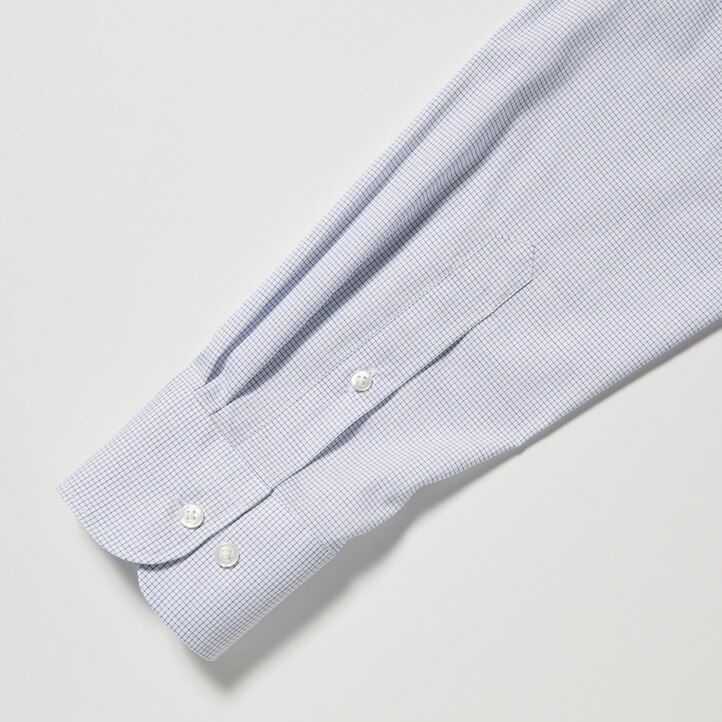 mens uniqlo easyre stretch slim fit checked semi cutaway collar shirts blue