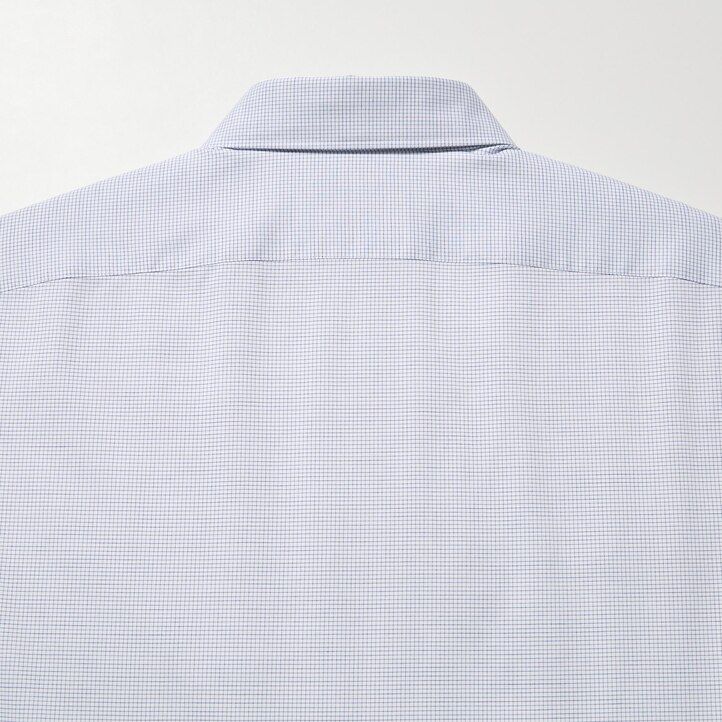 mens uniqlo easyre stretch slim fit checked semi cutaway collar shirts blue