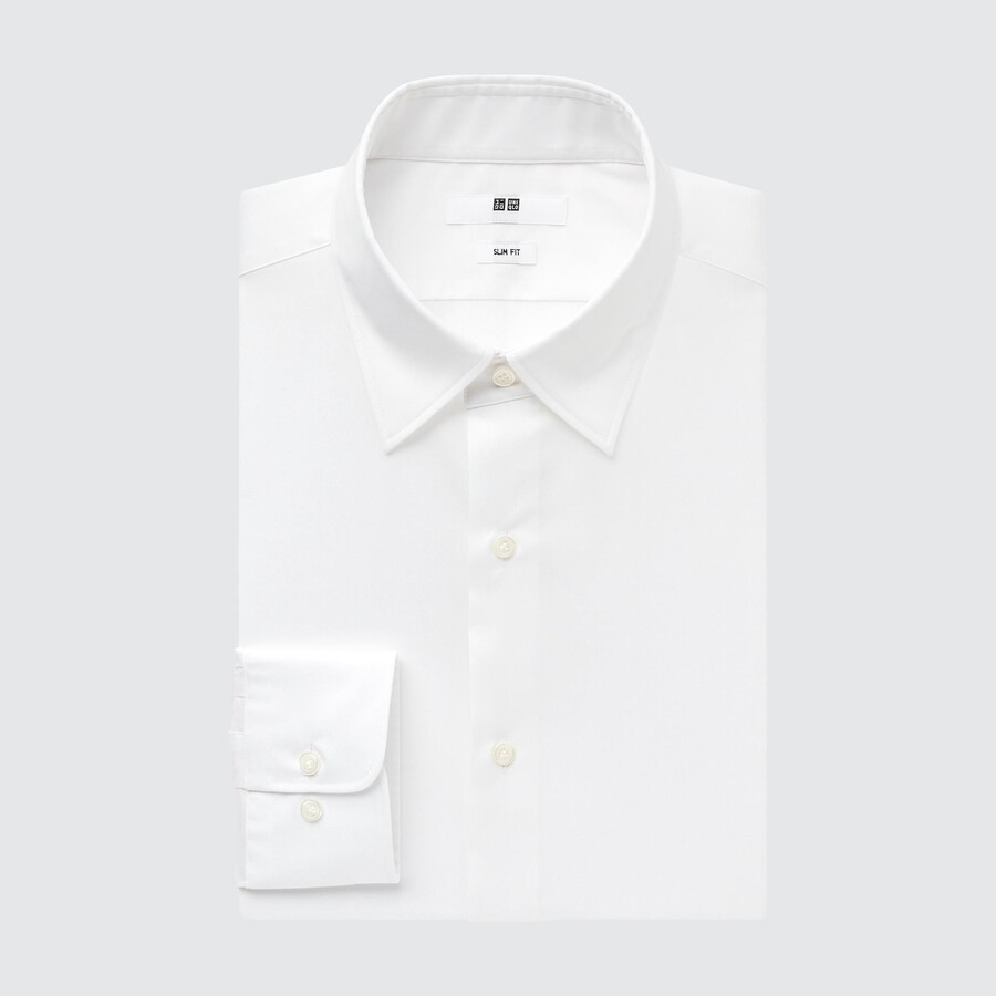 mens uniqlo easyre broadcloth stretch slim fit-shirt regular collar shirts white