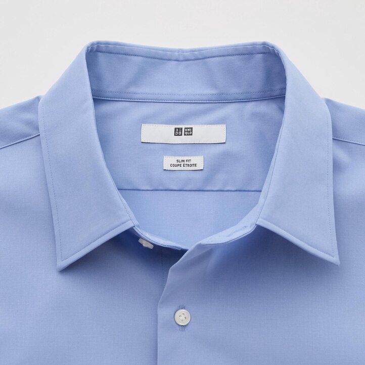 mens uniqlo easyre broadcloth stretch slim fit-shirt regular collar shirts white