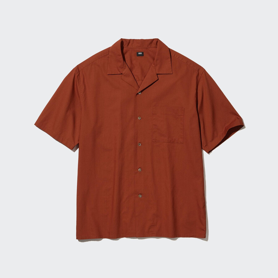 uniqlosual sleeved open collar mens shirts dark orange