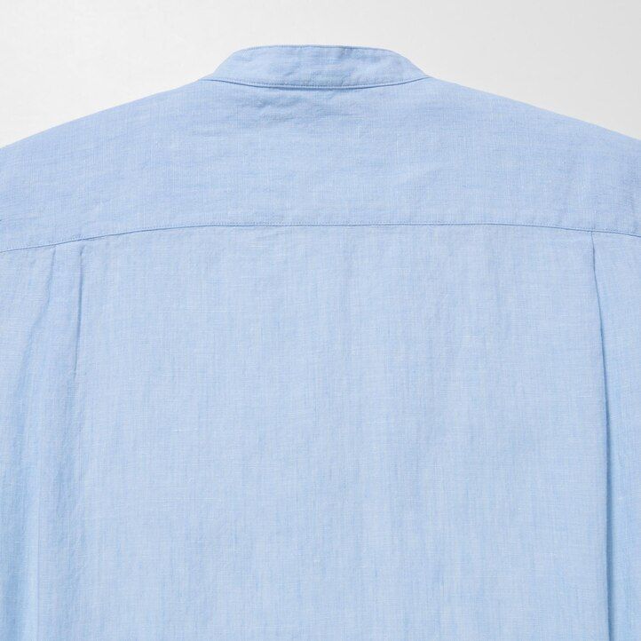 mens uniqlo 100pct premium linen regular fit-shirt grandad collar shirts blue