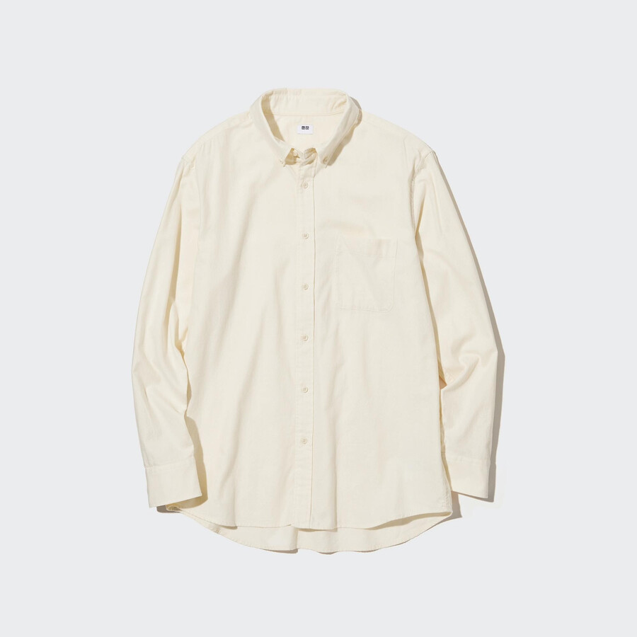 uniqlo flannel regular fit-shirt button down collar mens shirts white